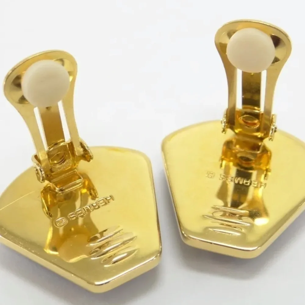 Authentic HERMES Clip-on Earrings Blue x Gold Tone RARE - Picture 5 of 10